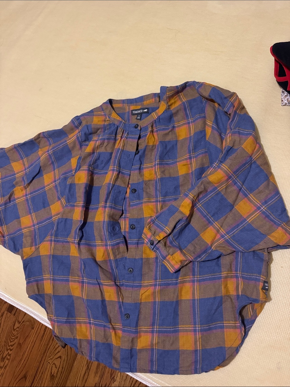 Toad and Co Blue Mustard Plaid Button-Front Shirt Jacket
